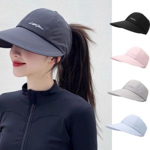 【WJ】Enlarged brim sunshade hat Womens outdoor baseball cap Mens Quick Dried Duck Tongue Hat Empty top sun hat can be tied with a ponytail hat