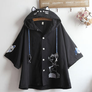 เสื้อแจ็คเก็ตกันแดดแขนสั้นทรงหลวมพิมพ์ลายสัตว์สำหรับเด็กและเยาวชน ทรงหลวม ฤดูร้อน 2025 เสื้อคลุมกันฝนแบบสวมหัวสำหรับเด็กและเยาวชน