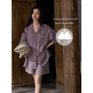 Summer Cool Cotton Sleepwear with Built-in Pads Set