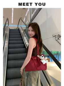 Red Large Capacity Tote Bag Womens Commuter Shoulder Bag Wedding New Bride Bag Korean Style PU Leather Soft Handbag