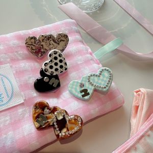 Elegant Double Heart Pattern Acetate Diamond Hair Clip Small Niche Design Hair Fringe Duckbill Clip Headwear Pearl Hairband