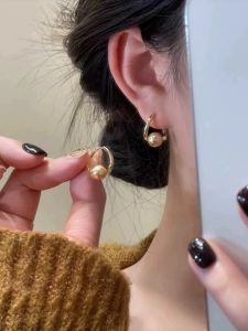 Elegant Small Pearl Earrings Fashionable Minimalist Design Golden Bead Color Lightweight Luxury Sensation Dainty Earring Accessories