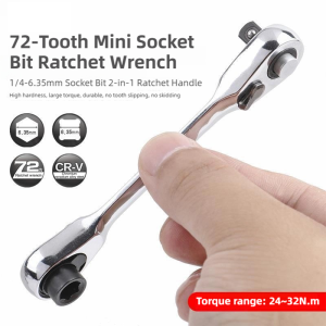 1/4-Inch Mini Ratchet Wrench Double-Ended Quick Socket Ratchet Wrench 72-Tooth Screwdriver Hexagon Torque Wrench Repair Tool