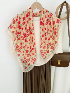 Khăn Choàng Vuông Vải Lanh Cotton Mùa Hè Mới 2024 Cho Nữ Đi Chơi Xuân Đa Năng Họa Tiết Hoa Tươi Mới