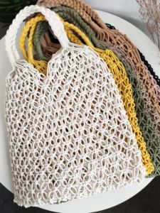 Korean Style Hollow out Cotton Rope Woven Shoulder Bag Casual Beach Shopping Bag Eco Friendly Canvas Bag for Women
