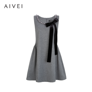 AIVEI | Plaid Autumn Style Young Rich Appearance Bead-Decorated Vest Dress