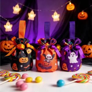 Halloween Treat Drawstring Bag Pumpkin Ghost Skull Hand-held Candy Bags Holiday Party Favors Gift Wrapping Reusable Fabric Bag