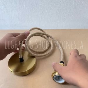 Fitting Lampu Gantung Kuningan Komplit Kabel Tambang Variasi Kop Plafon Gold E27