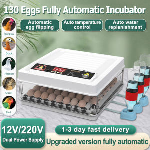 220V/12V Eggs Fully Automatic Egg Incubator 130 Egg Incubator Intelligent Digital Hatcher Brooder with Temperature Control and Auto Turning for Hatching Chicken Duck Goose Quail Birds Incubators for Farm