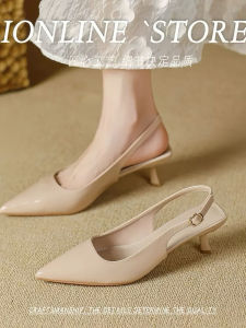 Fashionable Chinese Womens Hollow Back Leather Sandals Thin Heel Pointed Toe Buckle Strap Breathable Summer New Arrival