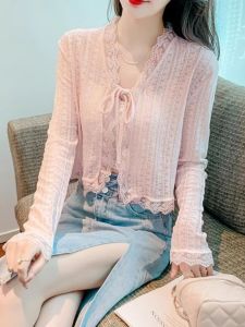 เสื้อคลุมกันแดดแบบสั้นบางสไตล์หวานๆ สำหรับฤดูร้อนปี 2024 เสื้อคลุมกันแดดแบบสวมหัวแบบลำลองที่สวมใส่ได้หลากหลาย