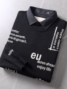 เสื้อสเวตเตอร์คอปกสองชั้นผสมขนแกะสไตล์ย้อนยุค เสื้อสเวตเตอร์คอปกแบบสวมหัวแขนยาวสำหรับผู้ชาย สไตล์ลำลองในฤดูหนาว