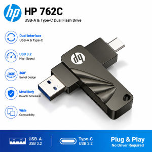 HP | HP 762C USB 3.2 Flash Drive 64GB 128GB 256GB Type C + USB A Dual Interface Metal U Disk Swivel Memory Stick