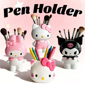 Bandai | 3D Kitty Melody Pen Holder Cute Cartoon Plastic Makeup Brush Container Multi-functional Storage Organizer Home Office Desk Decor
