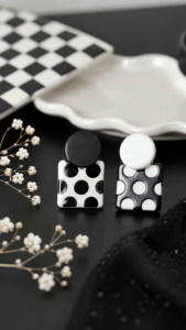 [SG] Monochrome Polka Dot Stud Earrings | Black & White Geometric Earrings | Modern Statement Studs | Playful Fashion Jewellery | ear me out (EMO-139)