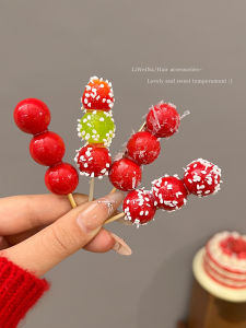 New Year Cute Sugar-Coated Haws on a Stick Barrettes Kids Fun Artificial Food Hairpin Side Bang Clip Red Headwear Female