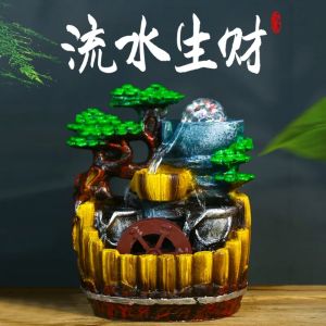 Feng Shui Wealth Wheel - Rockery Water Fountain with Recirculating Water System High-End Entrance & Office Decoration Prosperity Display for Grand Openings Landscape Ornaments