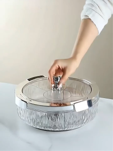 [SG Stock]Household Sealed Rotating Snack Fruit Tray With Lid/ Clear Partitions/Easy To Use/Large Capacity Plate/360°