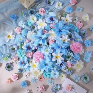 21/52Pcs Blue Artificial Flowers Heads Silk Fake Flower for Home Room Decor Wedding Marriage Decoration Craft Gifts Accessories
