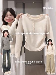 XIANGBAIWEI | Henley Neck Long Sleeve T-Shirt Warm Underlayer Slimming