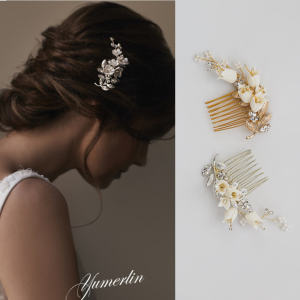 Handmade White Pearl Floral Leaf Headpiece Silver Gold Wedding Bride Hair Comb Styling Accessory Water Diamond Decorations