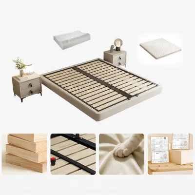 Solid Wood Suspension Slatted Bed Frame No Headboard Quiet For Small Spaces