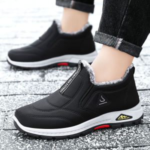 Giày Lót Lông Cừu Dày Mùa Đông Cho Nam Giày Bốt Cotton Lót Lông Cừu Giày Thường Ngày Đế PVC Mũi Tròn Màu Trơn Dây Giày