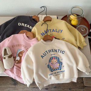 Children Thick Plush Sweatshirts 2-8 Years Old Boy Cartoon Printed Pullover Shirt Winter Girls Fashion Multi Colored Thick Top