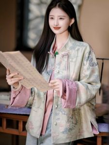 HARSIDE Chinese Style Embroidered Jacket Heavy Embroidery Button Splicing Early Spring Green Open Cardigan Womens Fashion