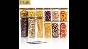 8 Pack-4 Multi Size - Rectangular Jars with Bamboo Lids Food Storage Containers Pantry Storage for Cereal Pasta Rice Spice