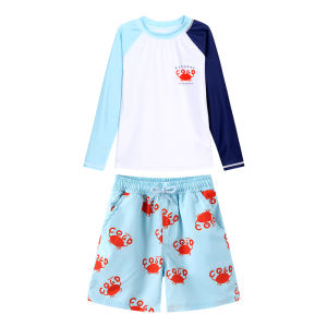 COLDELEMENT | Childrens Long Sleeve Swimwear Boys Two-Piece Professional Diving Suit Baby Swimming Costume Print UV Protection Polyester Fiber