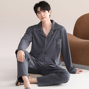 miiow | Mens Pure Cotton Sleepwear Long Sleeve Loose Comfortable Home Clothes Set Large Size Breathable Pants Casual Summer New Arrival