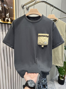 American Casual Outdoor Function Short Sleeve T-Shirt Cotton Pocket Color Block Tee Men Summer Half Sleeve Breathable Youth Popular