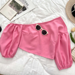 Thiết Kế Thời Trang Đa Năng Lệch Vai Giảm Béo Áo Sơ Mi Nữ Tay Ngắn Cho Nữ Mùa Hè Hàng Mới Về Sọc Thời Trang Anh Túc Tay