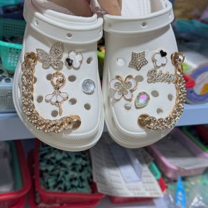 Luxury Style Crocs Jibbitz Charms Shoe Accessories Pearl Metal Crystal Diamond Shoe Chain Set Decorative Buckle for Crocs