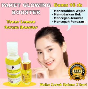 Paket Pencerah Wajah Toner dan Serum Glowing Booster Lemon/mencerahkan Memudarkan flek hitam dan bekas jerawat