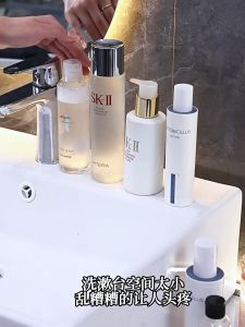 ชั้นวางของในห้องน้ำ ไม่ต้องเจาะ วัสดุโปร่งใส จัดเก็บของได้ง่ายห้องน้ำ อาหารและเครื่องดื่ม ตะขอและชั้นวาง