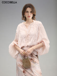 COCOBELLA | Elegant Collar Ruffled Bow Tie Blouse