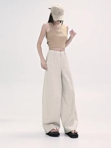 La Chapelle | Stylish Diamond-pattern High-waist Lightweight Summer Wide-leg Pants