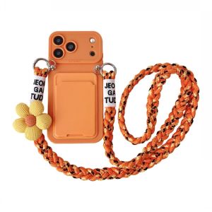 Cute 3D Flower Crossbody Lanyard Case For iPhone 18 Pro Max 17 13 14 15 Plus Card Holder Wallet Knit Strap Soft Silicone Cover