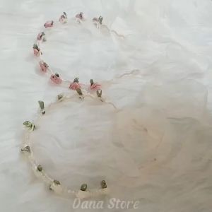 Bờm cài tóc vải voan chuỗi hoa ngọc băng đô trang trí tóc hoa ngọc dây voan