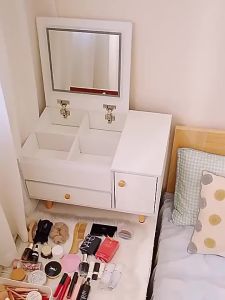 Meja Rias LED / Meja Rias Lesehan LED / Meja Lantai / Meja Kamar LED Lighting Dresser / Kosmetik Flip Kayu