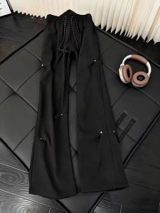 YEBO | Large Size 300KG Black Rivet Wide Leg Trousers
