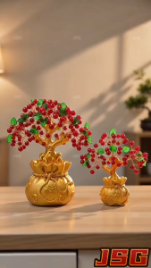 Jasongo123 Wealth Luck Fortune Money Bag Base Tree Decor Cinnabar Money Tree for Living Room Entrance Desk
