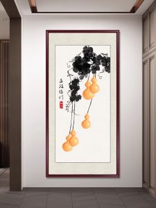 New Chinese Style Entrance Hall Decorative Painting Hanging Artwork Corridor Horizontal Version Gourd Solid Wood Wall Picture