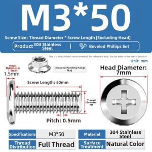 TIANZHUOJINSHU | Beveled Flat Head Cross Slotted Screw and Nut Set