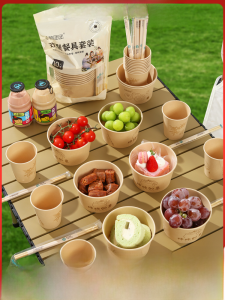 Outdoor Camping Disposable Tableware Set Bowl Cup Chopsticks Three-Piece Set Picnic Field Cooking Barbecue Small Hot Pot Equipment Supplies