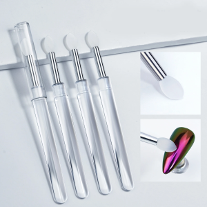2Pcs Silicone Nail Art Brush Set Transparent Mirror Glitter Powder Chrome Pigment Applicator Stick for Nail Art Decoration