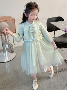 Princess Style Girls Dress Summer Retro Chinese Nationalistic Cheongsam Hanfu Skirt Embroidered Ethnic Fashionable Tulle Skirt