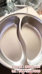 (รุ่นหนา)หม้อชาบู 2ช่อง 28-30ซม.สแตนเลสแท้ (ไม่มีรอยเชื่อม)